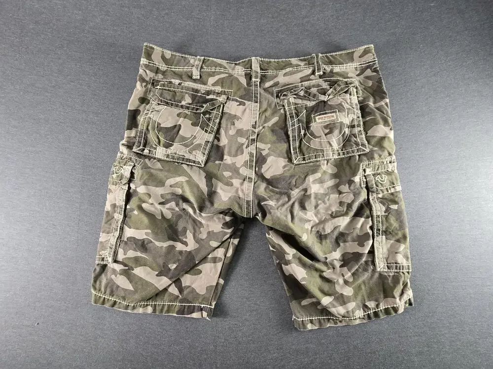 True Religion Shorts Mens 40 Green Camo Cargo Canvas Pockets Army Outdoor Summer